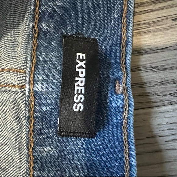 Express Distressed Blue Mid rise Flare Jeans - Picture 7 of 11
